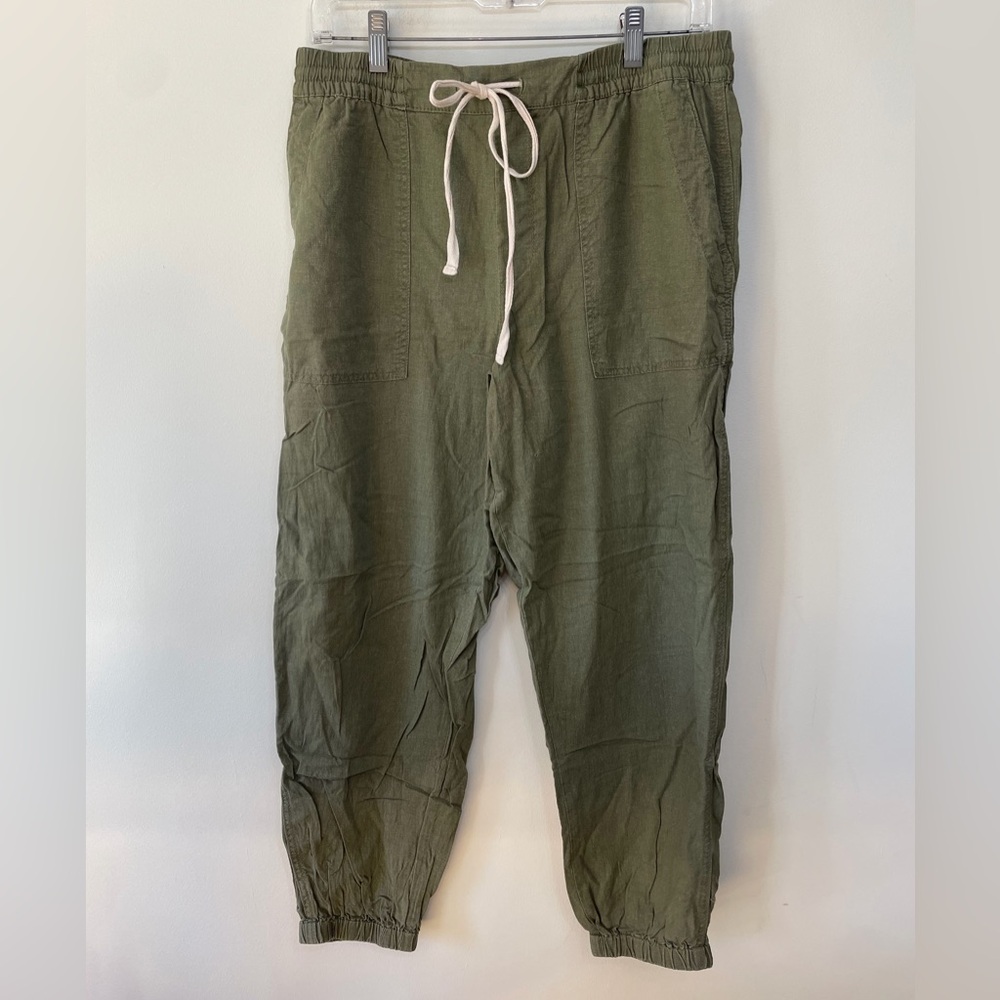 Blank NYC Linen Blend Pull On Jogger Pants Olive Green Casual Beachy Women’s M